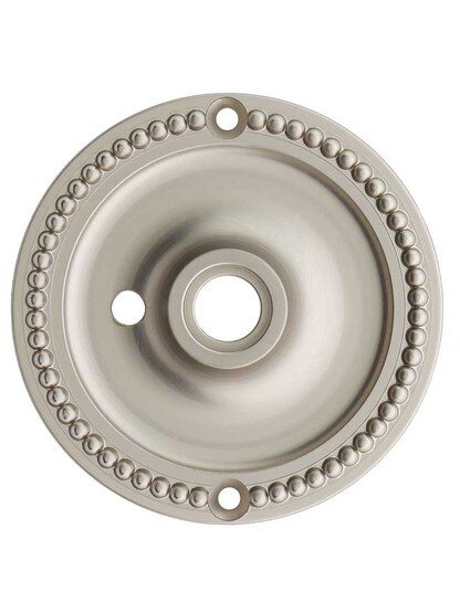 Beaded Brass Rosette for Pre-Drilled Doors - 3 1/4 inch Diameter in Satin Nickel.